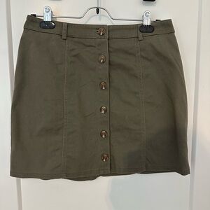 Olive Button-Front Skirt